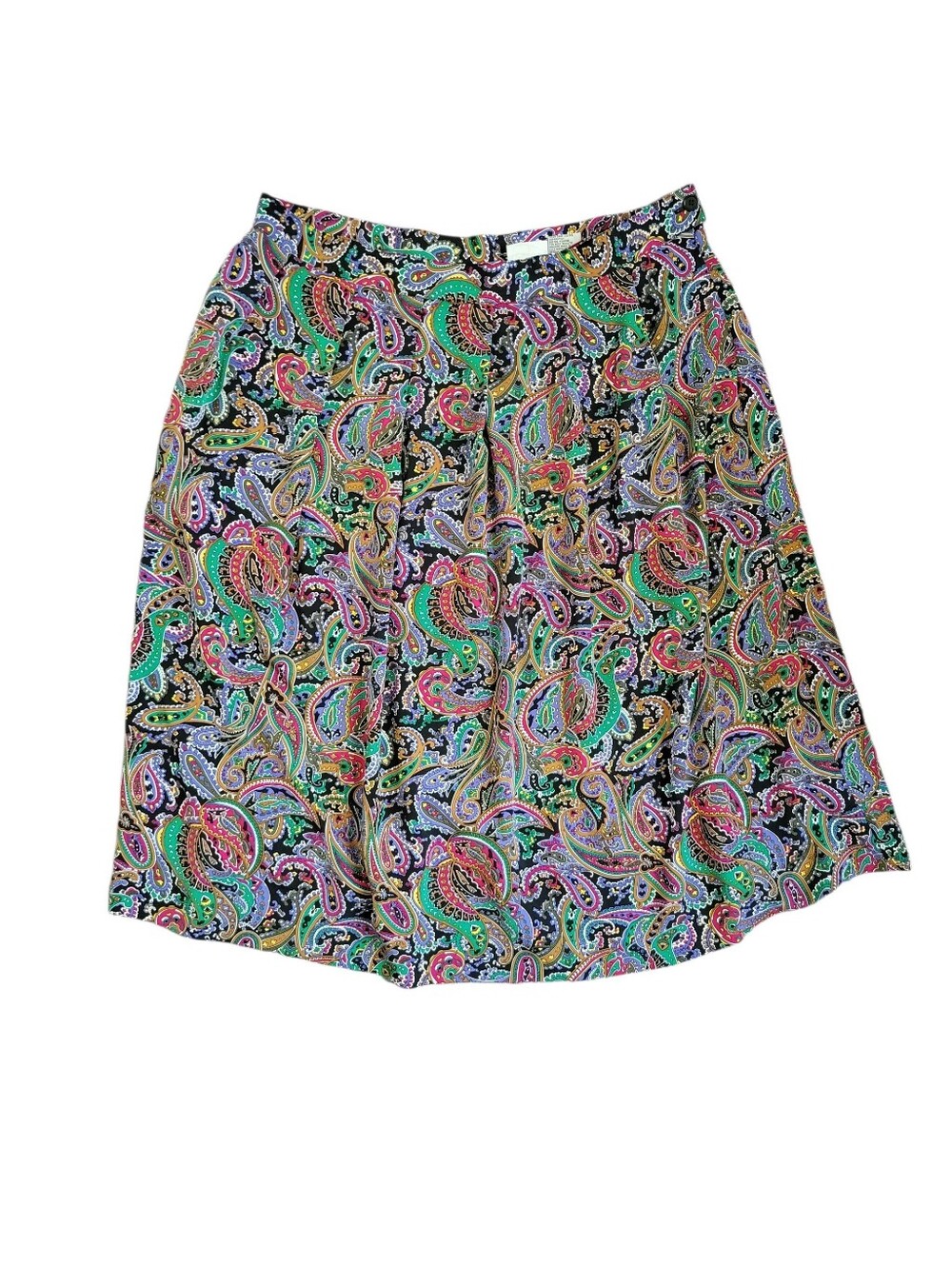 Koret Paisley A-Line Skirt - Black with Green, Pink, Purple, Blue Accents